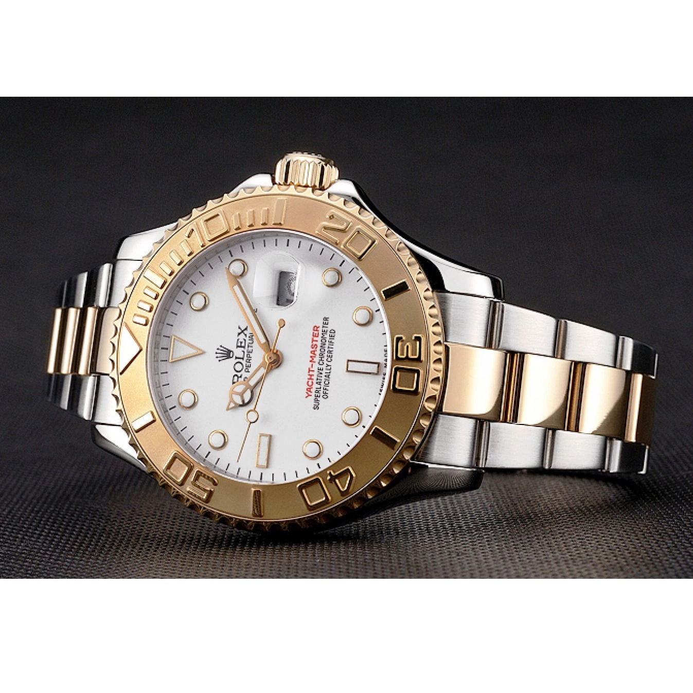 Aaa replica watch Two Gold Steel Case Bracelet Yacht-Master Stainless Dial Tone White Bezel Rolex 0823